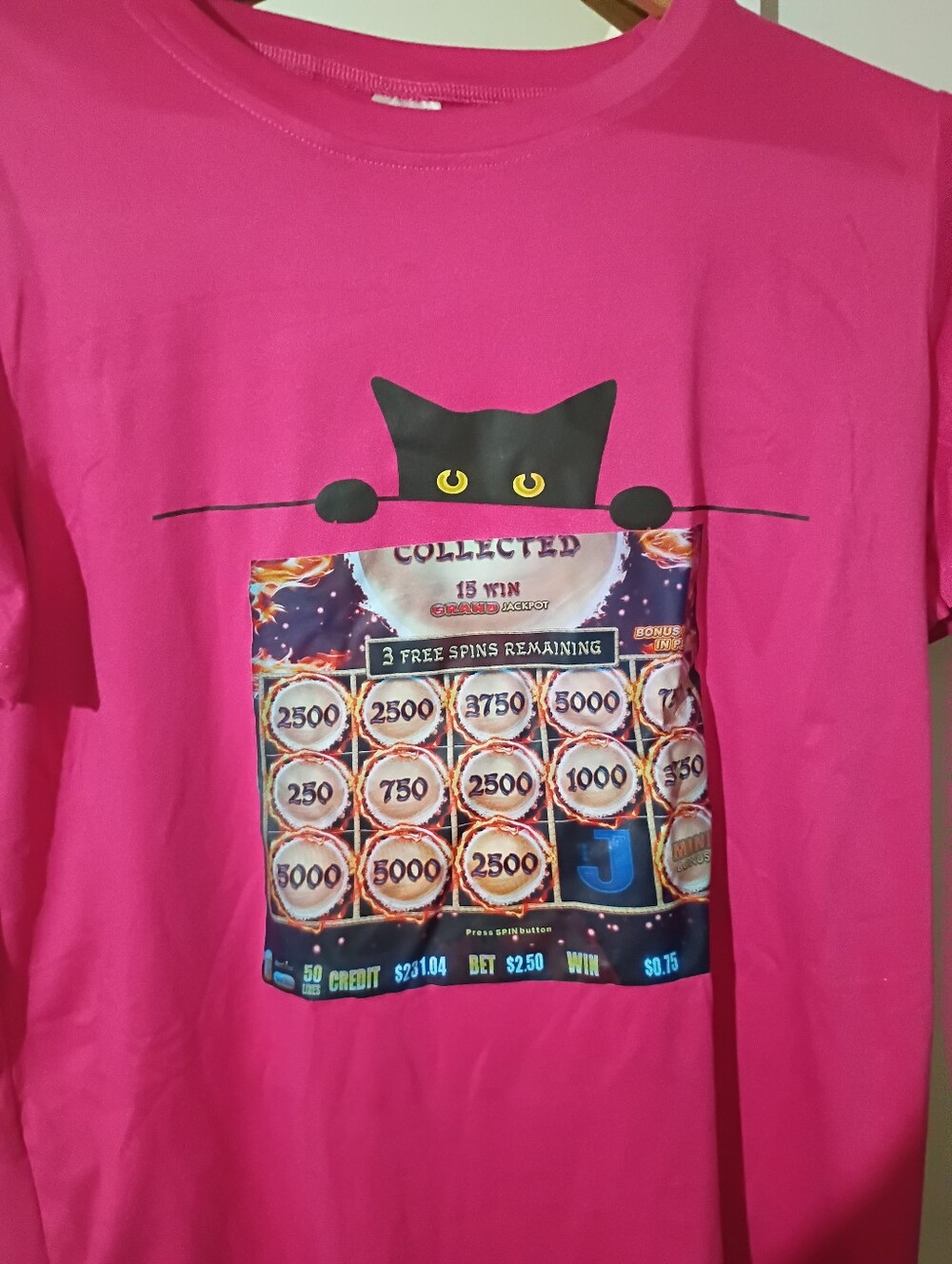 ⭐Hot Pink Casino Dragon Fire Ball Tshirt With Adorable Cat ( M/L)
